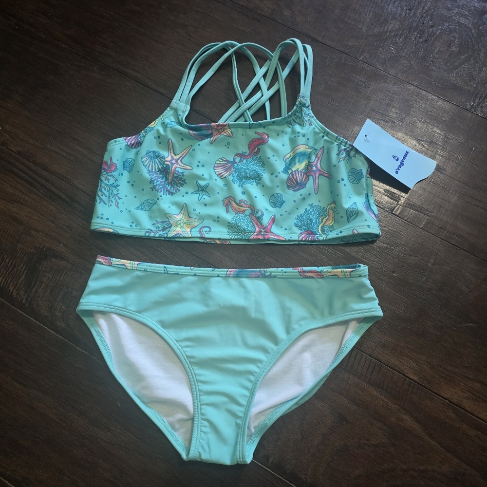 Girls' Aqua Sea Life Strappy Bikini Set